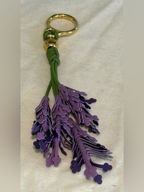 LOEWE x Paula’s Ibiza Lavender Leather Bag Charm Keychain Gold Tone